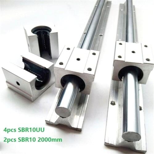 2pcs SBR10 L-2000mm support rail linear rail guide+4pcs SBR10UU linear bearing blocks for CNC router parts