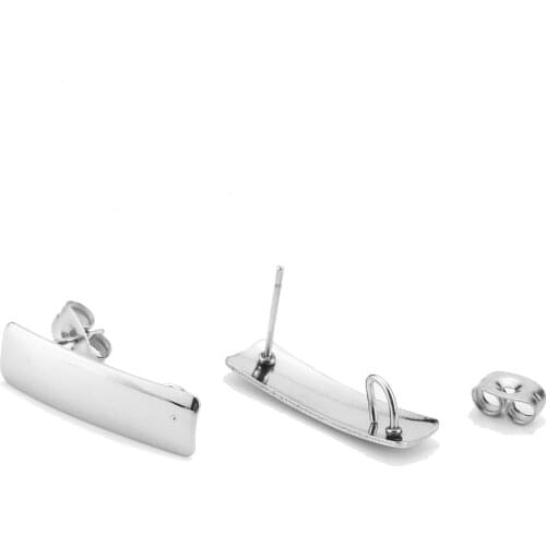 20pcs/lot Stainless Rectangle Post Earring Findings with Loop Hand Made Ear Base Components