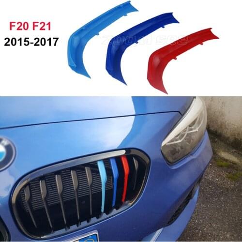 3D M Color Car Front Grille Trim Plastic Strips Grill Covers Motorsport Stickers For 2015-2018 BMW 1 series F20 F21