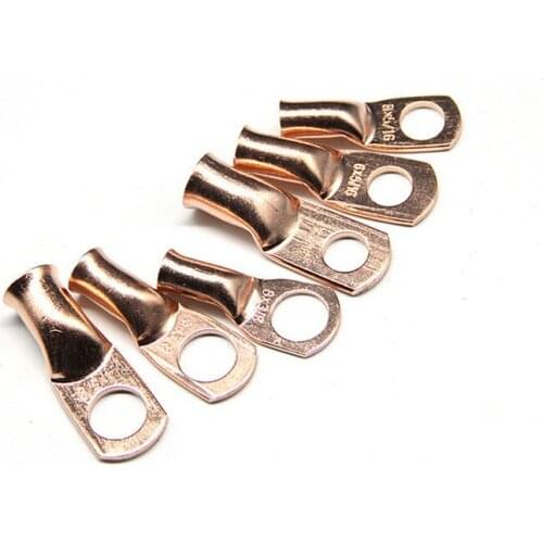 48PCS AWG Ring Terminal Lug Bare Copper Uninsulated Battery Terminal Connector Gauge