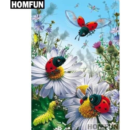 HOMFUN Full Square/Round Drill 5D DIY Diamond Painting "Ladybug & daisy" Embroidery Cross Stitch 5D Home Decor Gift A01371