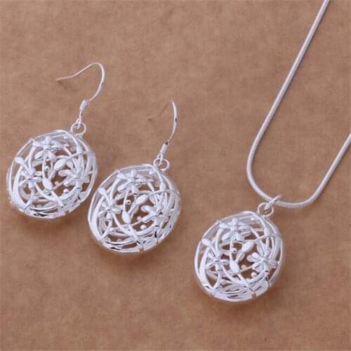 AS326 Hot Sale Silver Plated Color Jewelry Sets For Women Wholesale High Quality Classic Earring 399 + Necklace 695