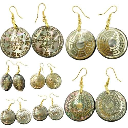 Free Shipping Women Fashion Jewelry Black Mother of pearl Shell Round beads Earring 1Pair WFH724