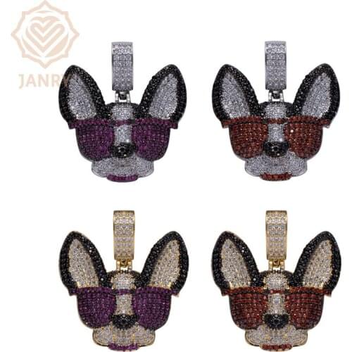 JANRY Personality Sunglasses Chihuahua Dog Head Pendant Necklace Hip Hop Zircon Gold Silver Color Necklace With 60cm Chain