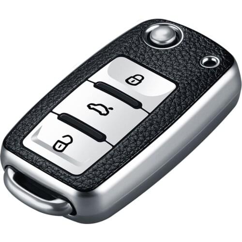 Tpu+leather Fob Key Case Cover for VW Golf 4 5 Passat B5 B6 Polo Touran for Seat for Skoda Key 3 Buttons Flip Key Shell Car Key