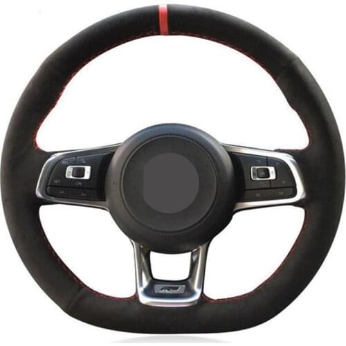 Black Genuine Leather Suede Car Steering Wheel Cover For Volkswagen VW Golf 7 GTI T-Roc Passat Variant (R-Line) Up! GTI