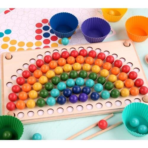 Baby Rainbow Board Color Sorting Games Sensory Toys Kids Clip Beads Games Fine Motor Children Montessori Educational Wooden Toys