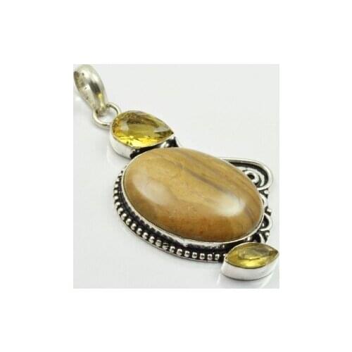 Jaspers & Citrines & Biwa Pearls Pendant Silver Overlay over Copper , 65 mm, P2776