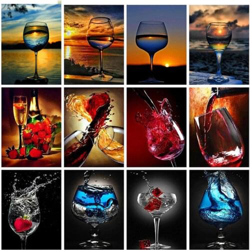 FIYO Full Square/Round Drill 5D DIY Diamond Painting "Wine Glass Theme" Sunset Embroidery Cross Stitch Home Decor Gift