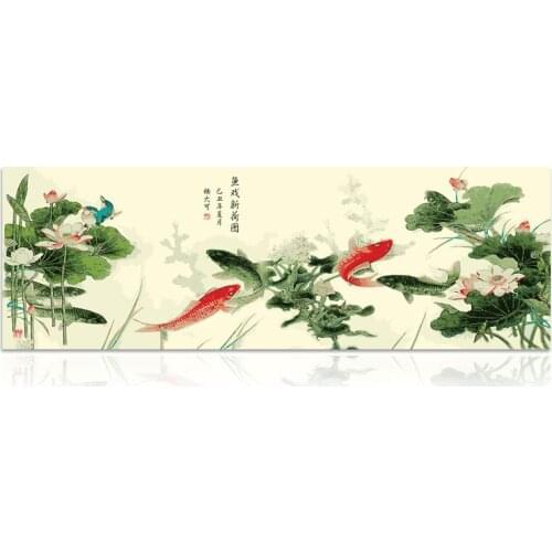 Jah-H044 Optional large size Max 140x420cm Frameless picture on wall paint by numbers diy oil painting by numbers Fish And Lotus