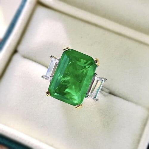 Classic 100% 925 Sterling Silver 10*14 MM Emerald Created Moissanite Gemstone Wedding Party Vintage Ring For Women Fine Jewelry
