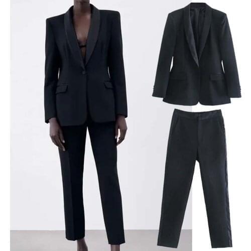 Klkxmyt Za 2021 Two Piece Set Women Suit Formal Black Blazer Coat And Office Pant Set Woman Blazer Outfits Slim Pants Suit