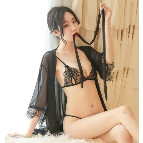 3pcs Set Sexy Erotic Lingerie Nightwear Luxury Sleepwear Women Intimates See Through Exotic Apparel Pajamas Bath Robe Nightgown
