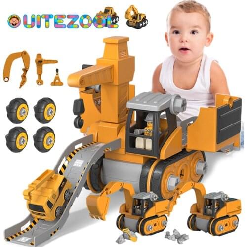 DIY Disassembly Engineering Car Building Block Educational Children Puzzle Toys For Kids Nut Assembly Deformation excavator toy