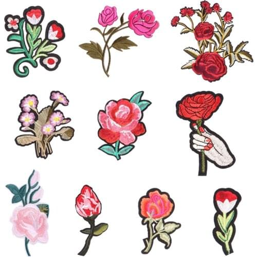 Colorful Flowers Patch Sticker Iron on Clothes DIY Heat Transfer Applique Embroidered Applications Cloth Fabric Patches Clothing