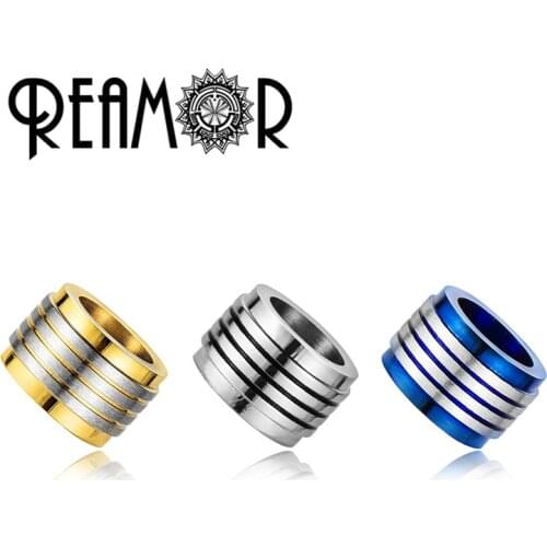 REAMOR DIY Metal Beads 6mm/8mm Blue 316l Stainless Steel Stripe Cylinder Spacer Beads For Men Bracelet Necklace Jewelry Making