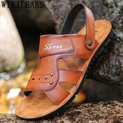 Mens Sandals Summer Leather Sandals Men Fashion Open Shoes Beach Sandals Men Designer Shoes Slip On Shoes Big Size 48 Ayakkabi