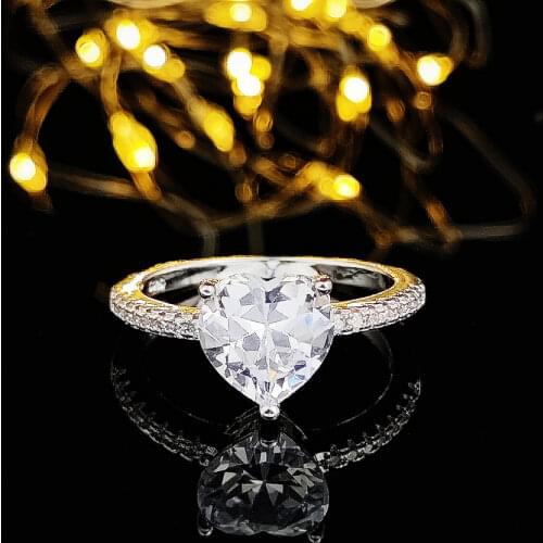 Real 925 Sterling Silver Ring Finger Heart Shape Promise Fashion Ring For Girl Love Women Jewelry Wedding Engagement R4597