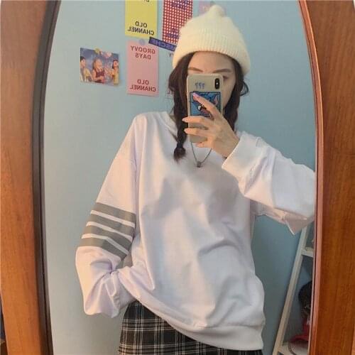 New 2020 Women Classic Striped Sweatshirts Casual Autumn Winter Loose Hoodies Female Streetwear Pullover Tops
