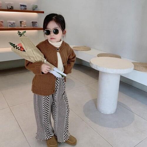 Girls' Coat 2021 Autumn New Childrens Clothing Knitwear Korean Style Fashionable Sweater Cardigan Fashion