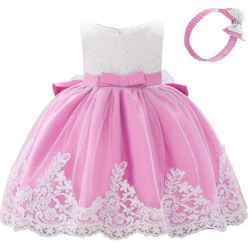 Baby Girls Newborn Dress Clothes New Cute Bowknot Lace Sleeveless Girl Dress One Years Birthday suit infant 2pcs Clothing Sets