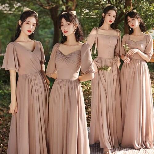 Bridesmaids Dress Vintage Boat-Neck Spaghetti Straps A-Line Button Jersey Half Floor-Length Luxury Women Wedding Party Gown E382