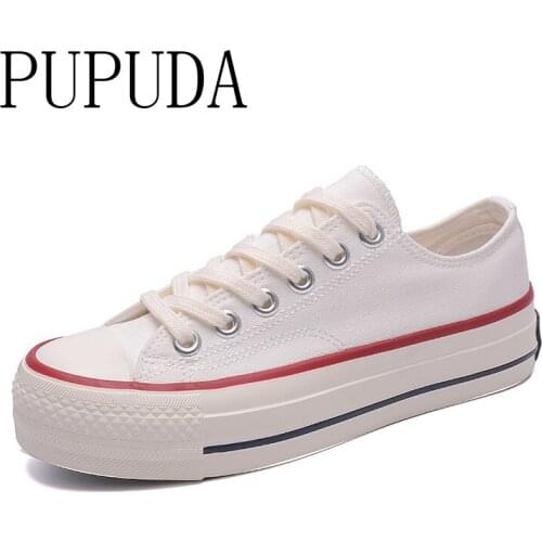 PUPUDA Canvas Shoes Women Breathable Chunky Sneakers Women Lace Up Platform Shoes Good Quality Casual Shoes