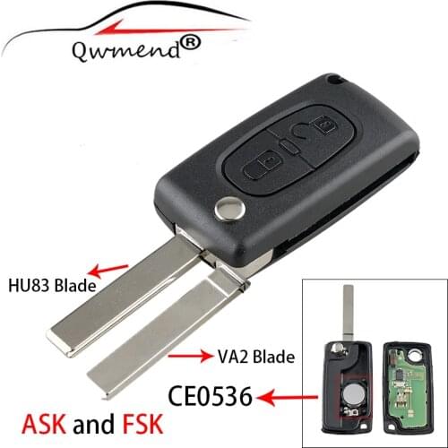 QWMEND 2 Buttons FSK or ASK Car Remote Key for Peugeot 107 207 307 307S 308 407 607 Smart Car Key CE0536 Flip Keys