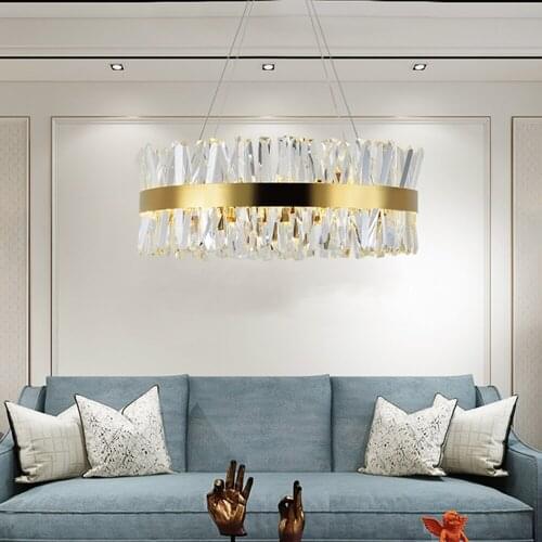 Luxury gold crystal chandelier for living room stainless steel hanging lamp bedroom modern led cristal lustres fixtures