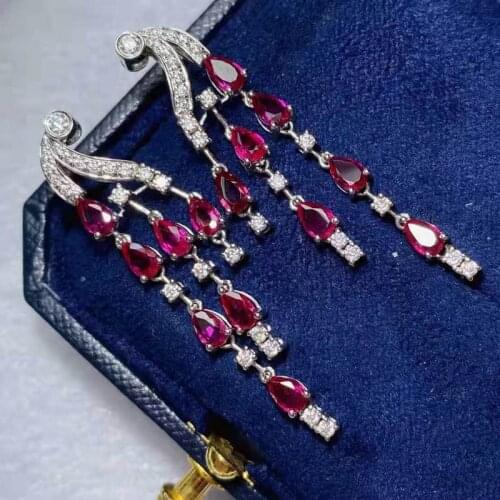 Natural ruby peacock Earrings Solid 14k Gold pure DIAMOND RUBY EARRINGS ladies anniversary party jewelry gifts