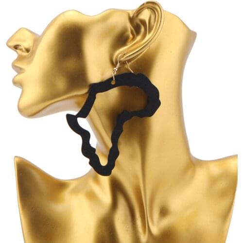 SANSHOOR Natural Black Afrocentric Wooden Earring With Huge Africa Map Wood Outlined Shape Fit Ethnic Ladies As Mother'Day Gifts