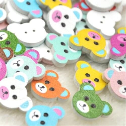 100pcs Mix Wood Buttons Baby Bear Head Sewing Craft 2 Holes WB291