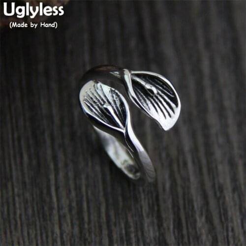 Uglyless Real S925 Sterling Thai Silver Calla Lily Flower Rings for Women Ethnic Handmade Romantic Floral Open Ring Fine Jewelry