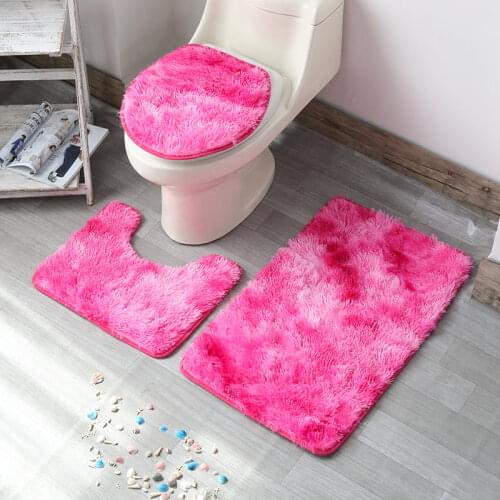 Absorbent Bathroom Carpet Pedestal Rug Toilet Lid Cover tapis salle de bain Shaggy Anti-slip Toilet Bath Mats Set Coral Fleece