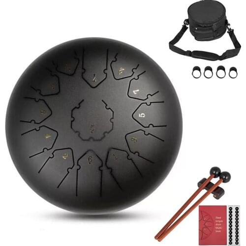 Tongue Drum 12 Inch Steel Tongue Drum Set 13 Tune Hand Pan Drum Pad Tank Sticks Carrying Bag Percussion Instruments Accessories