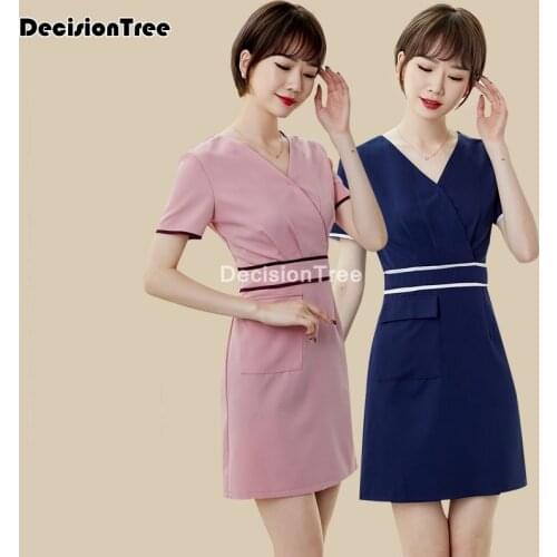 2021 women massage clothes female sauna foot bath uniforms beauty dress short sleeve beautician clothes spa uniform gown