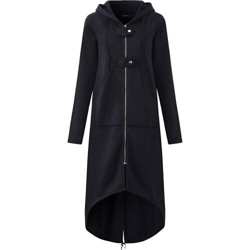 Female Hooded Sweatshirt Zipper Up Slit Back Long Sleeve Loose Solid Asymmetrical Women Fleece Hoodies Coats
