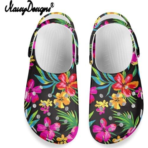 NOISYDESIGNS Hawaiian Floral Printing Sandals Women Graden Shoes Hole Shoes Casual Female Breathable Slippers Zapatos De Mujer