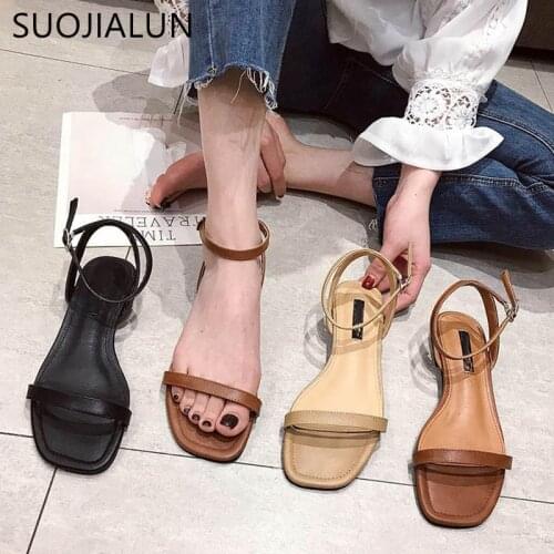 SUOJIALUN 2020 Women Sandals New Summer Ladies Shoe Flat Gladiator Back Strap Beach Sandal Open Toe Casual Walking Sandalias