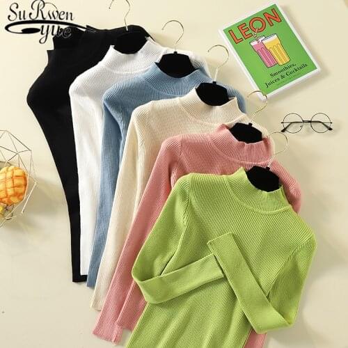 Korean Style Women 2019 autumn winter Women Knitted Turtleneck Sweater Casual sweater Slim Femme Elasticity Pullovers 5213 50