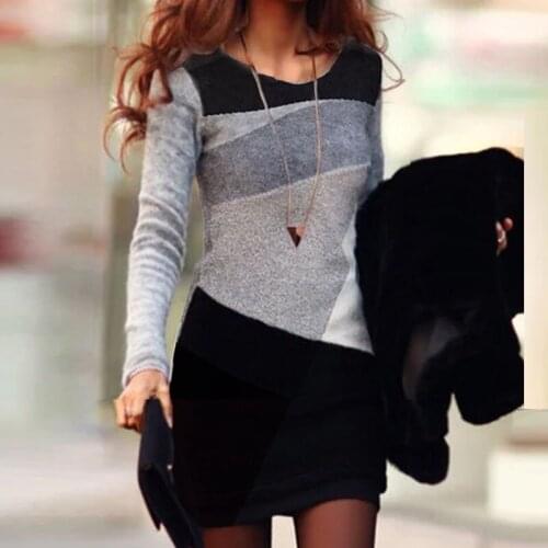 2021 Spring O Neck Office Lady Mini Dress Women Casual Patchwork Slim Dress Autumn Long Sleeve Party Dress Fashion Womens Wear