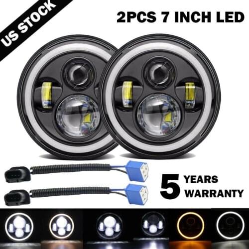 1-2pcs Car Light LED Headligh 7" Inch 150W H4 Plug DRL Angel Eyes For Davidson Honda Yamaha Jeep Motorcycle Turn Signal Light