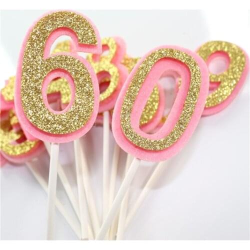 1Pc Glitter Number Cake Topper Pink Blue Bling Sparkle Cake Flag For Birthday Party Decorations Kids Adult Favors Supplies