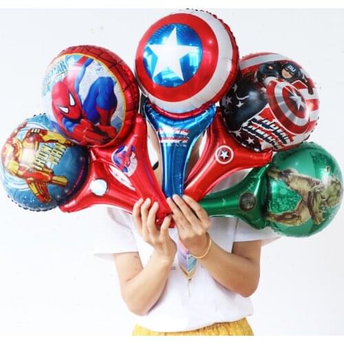 10pcs 30*50cm Cartoon Hero Hand Stick Foil Balloon Air Globals Spider Man Balls Kids Toys Birthday Theme Party Decoration Globos