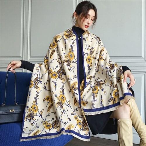 2021 Thick Neckerchief Stoles Winter New Cashmere Scarf Pashmina Floral Printed Female Foulard Shawls Wraps Lady Warm Blanket