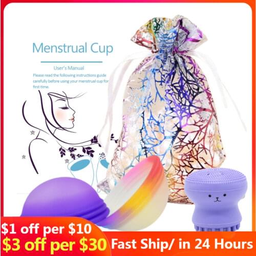 3PCS Reusable Disc Flat-fit Design Menstrual Cup with Extra-Thin Sterilizing Silicone Menstrual Disk Tampon/ Pad Alternative