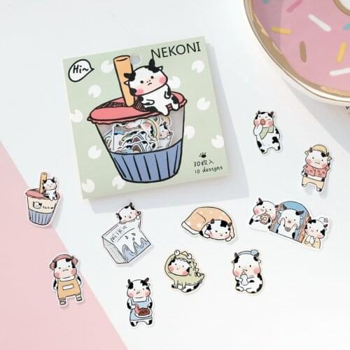 30 pcs /Pack Kawaii Milk Cow Decorative Stickers DIY Planner Book Decoration