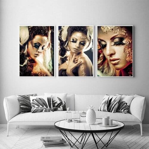 Diy diamond painting 3Pieces Gold Makeup Women Triptych paint by numbers diamond embroidery Modern Girl Portrait PicturesZP-1052