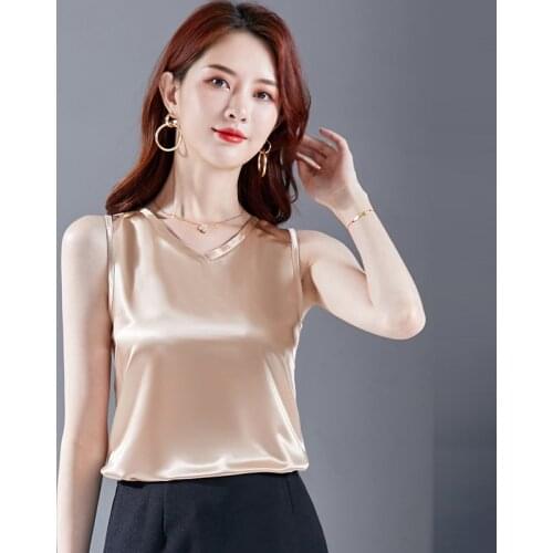 AOSSVIAO 2020 satin silk tank tops women sexy V neck camis top candy color sleeveless backless shirts female high quality tops