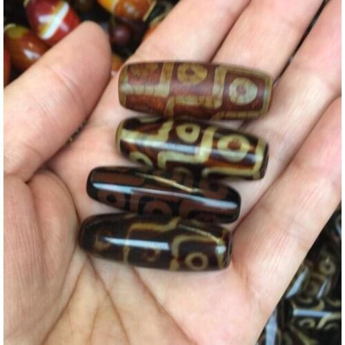 Free shipping 4pc 15*40mm tibetan prayer worry dzi bead old stone 9 eye amulet gzi antique tibet